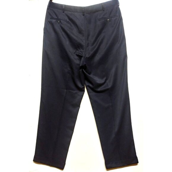Bill Blass Pants Pleated Slacks Trousers 40x32 blue cuffed hems adjustable waist - Picture 2 of 9